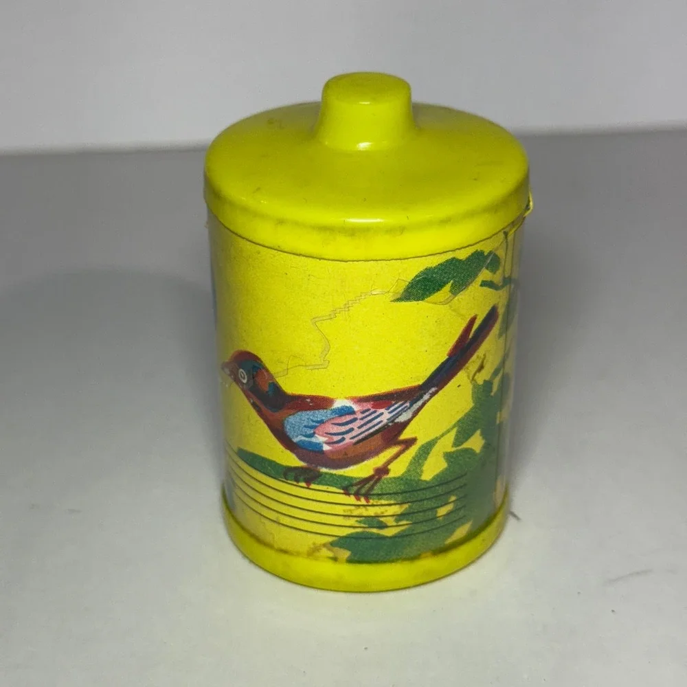 Vintage Yellow Bird Vinyl Bell Toy Tin Japan Nonflammable 1960s